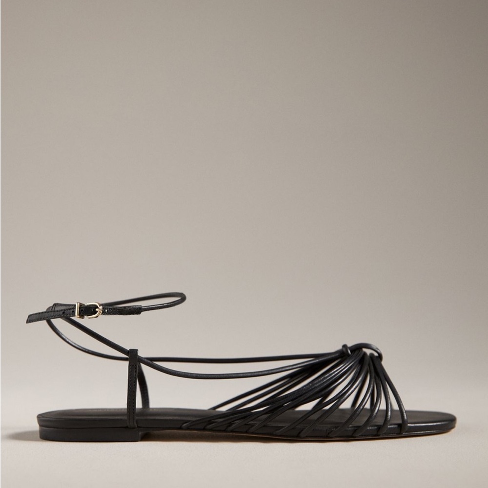 By Anthropologie Strappy Flat Sandals Black Size 11 NWOB - Picture 2 of 4
